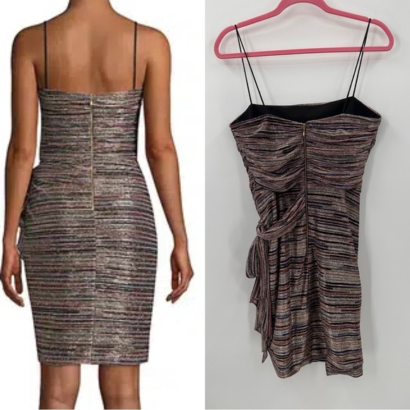 REBECCA VALLANCE Bellagio Mini Dress US 8 Metallic Stripe Holiday Party Wedding - Picture 4 of 4